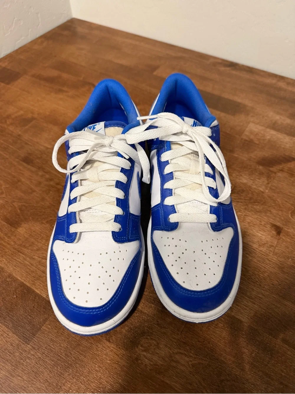 Nike Dunks Kids Low-Top Sneakers in White and Royal Blue (6.5 Y/ 8W)
